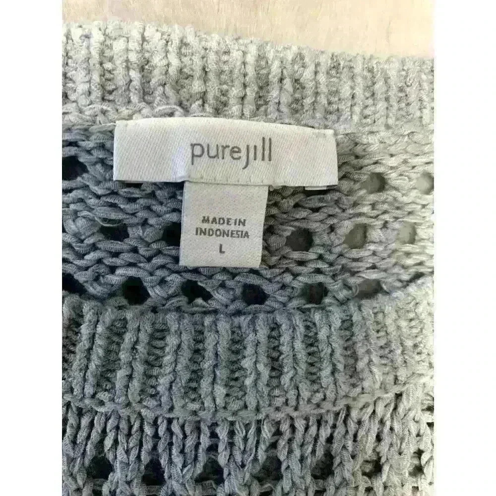 Purejill Womens Gray Cotton Short Sleeve Open knit Sweater Size large Lagenlook - Picture 6 of 10